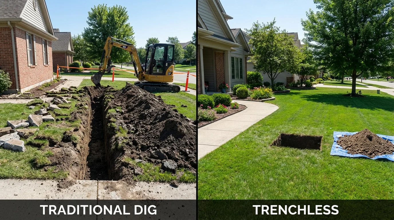 Trenchless sewer repair with minimal yard damage versus traditional excavation in Roebuck, SC